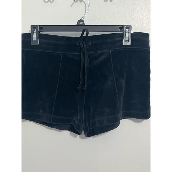VTG Y2K Taunt Shorts Medium Black Velvet High Rise Drawstring - Picture 2 of 5